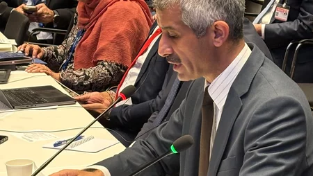 H.E. Ambassador Akram Harahsheh, Permanent Representative of Jordan to the United Nations in Geneva delivering the statement.