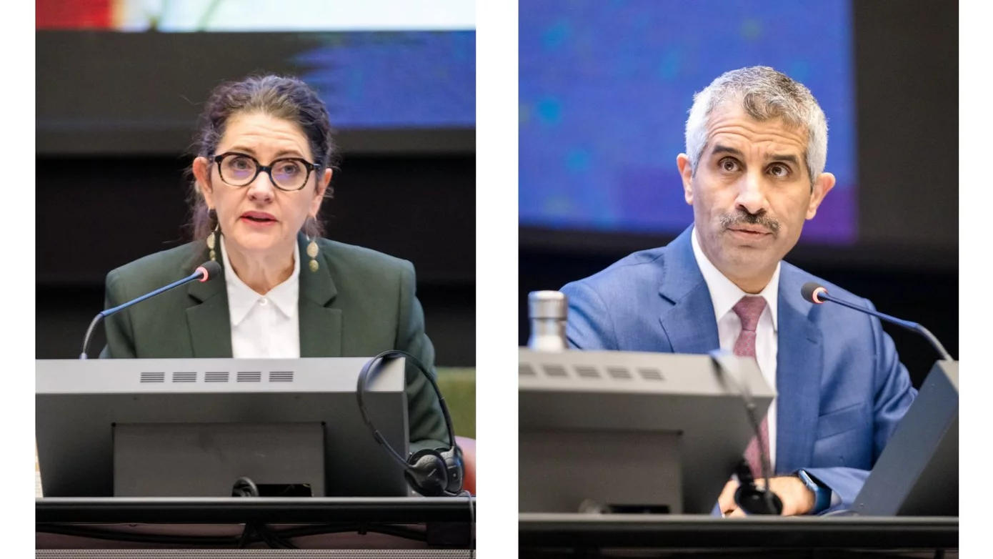 H.E. Clare Walsh, Ambassador and Permanent Representative of Australia, and H.E. Akram Harahsheh, Ambassador and Permanent Representative of Jordan, in Geneva.