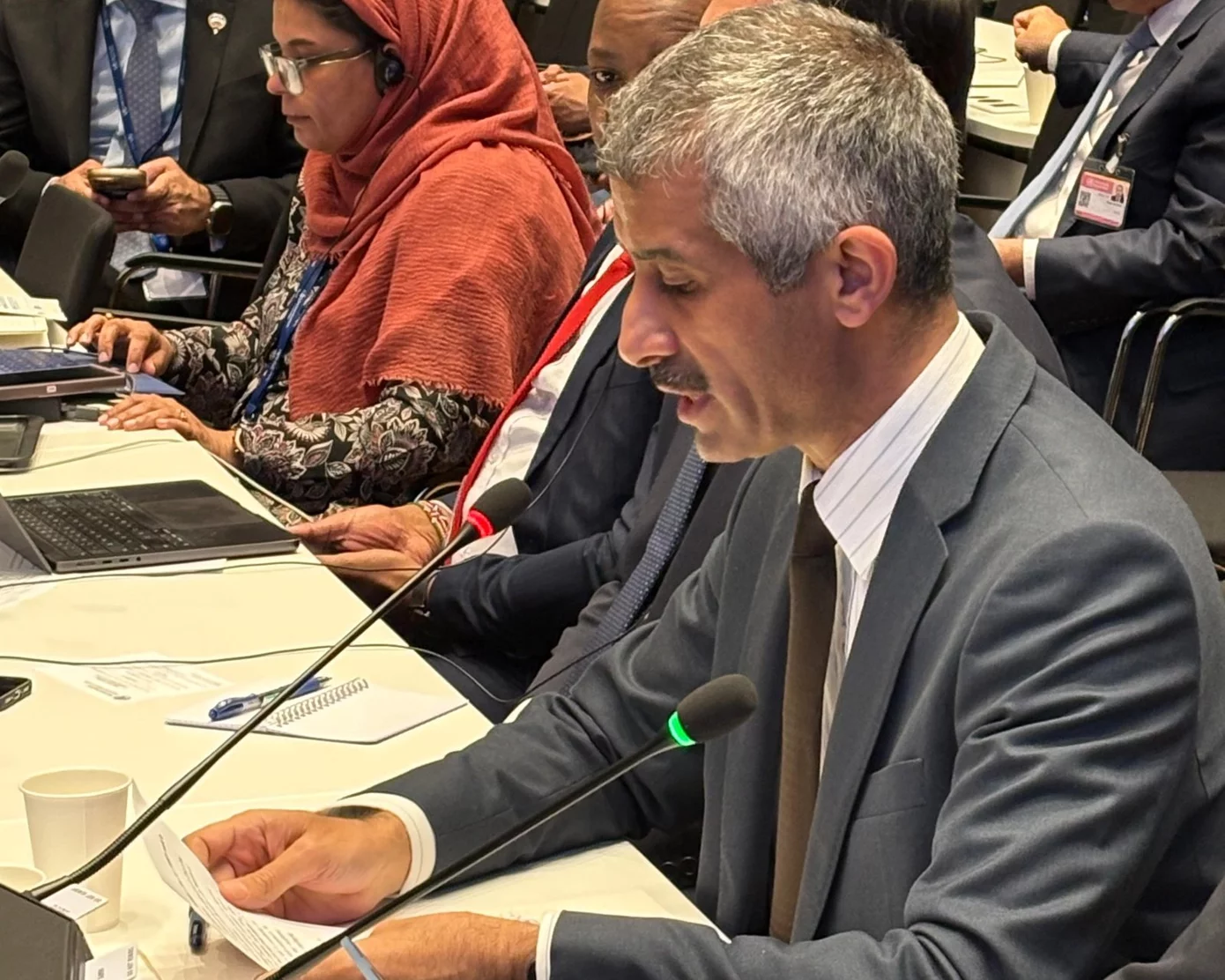 H.E. Ambassador Akram Harahsheh, Permanent Representative of Jordan to the United Nations in Geneva delivering the statement.